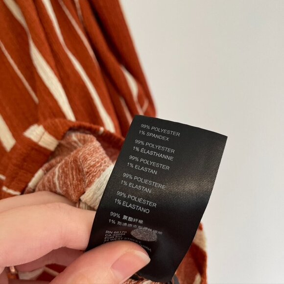 ANTHROPOLOGIE ANTHRO Elodie Off the Shoulder Top Terracotta Rust Red Stripe Boho - Picture 9 of 12